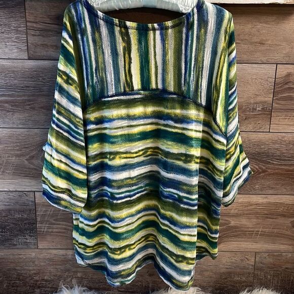 New Directions Ladies Boho Hippie Top, Size 2X, Green and Blues - Picture 4 of 4